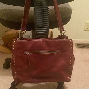Chic Burgundy Studded Shoulder Bag